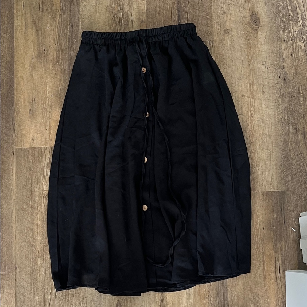 Black Button-Front Midi Cover Up Skirt